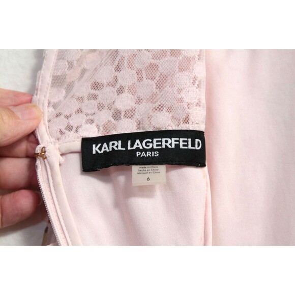 Karl Lagerfeld Paris Women's Dress Pink Appliqué Flowers Sleeveless Lined Size 6 - Picture 7 of 7